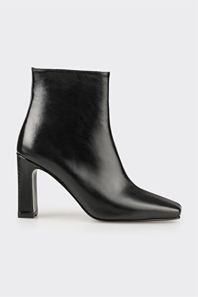 Elle Shoes Siyah Deri Kadın Yüksek Topuk Bot