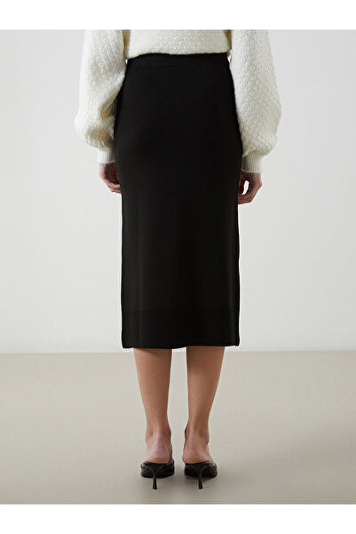 LC Waikiki Siyah Beli Lastikli Kadın Triko Etek