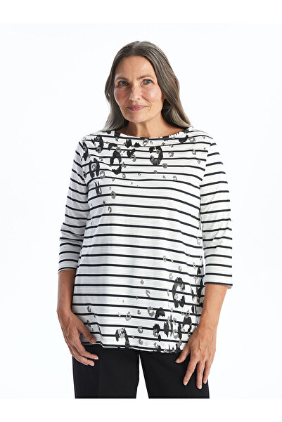 LC Waikiki Gestreiftes Damen-T-Shirt mit Rundhalsausschnitt