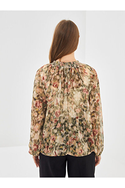 LC Waikiki Beige Tie Neck Patterned Women's Blouse