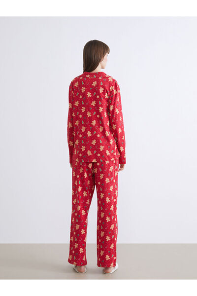 LC Waikiki Esvab Giyim'den Şık Tercihler | Gömlek Yaka Yılbaşı Temalı Kadın Pijama Takımı