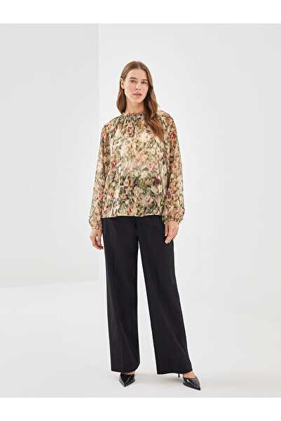 LC Waikiki Beige Tie Neck Patterned Women's Blouse