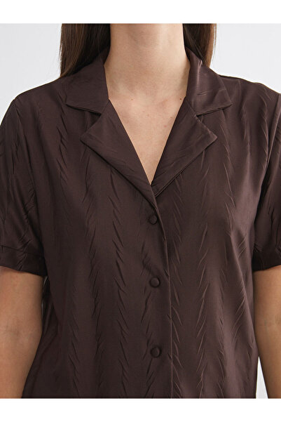 LC Waikiki Brown Shirt Collar Satin Women's Shorts Pajama Set