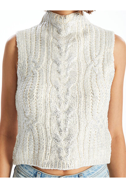 LC Waikiki Ecru Half Turtleneck Self-Patterned Women's Knitwear Sweater