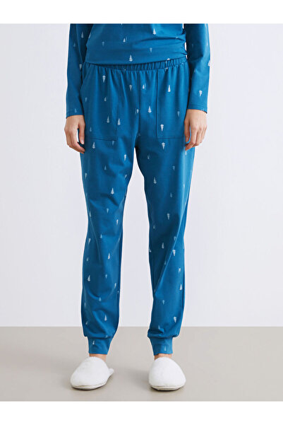 LC Waikiki Turquoise Elastic Waist Printed Women's Jogger Pajama Bottoms