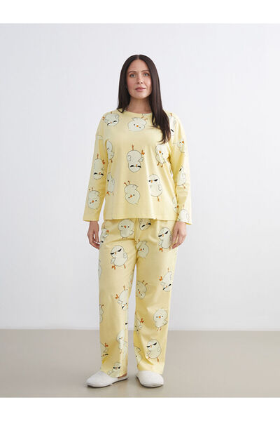 LC Waikiki Sarı Bisiklet Yaka Civciv Baskılı Kadın Pijama Takımı