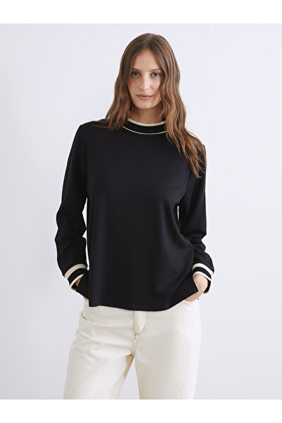 LC Waikiki Lcwaikiki Basicblack Mock Neck Striped Detail Women's Sweatshirt T...