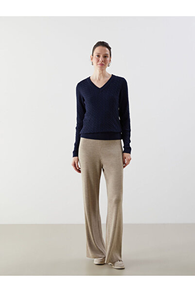 LC Waikiki Beige Elastic Waist Women's Knitwear Trousers