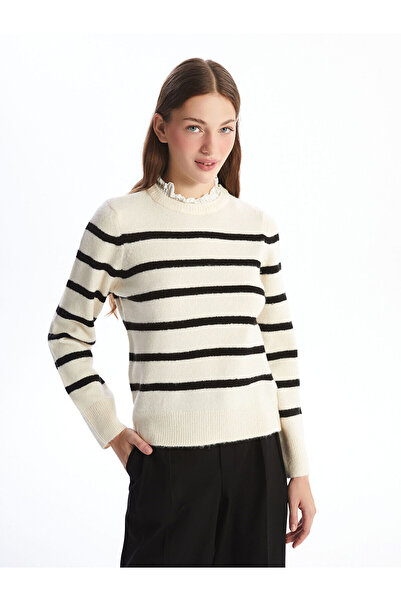 LC Waikiki Striped Long Sleeve - Stand Collar Women's Knitwear Sweater
