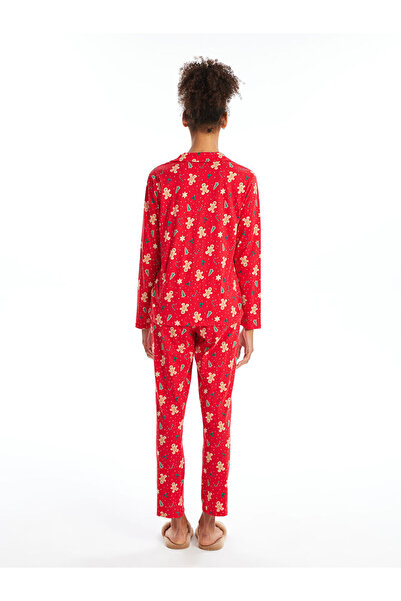 LC Waikiki Esvab Giyim'den Şık Tercihler | Gömlek Yaka Yılbaşı Temalı Kadın Pijama Takımı