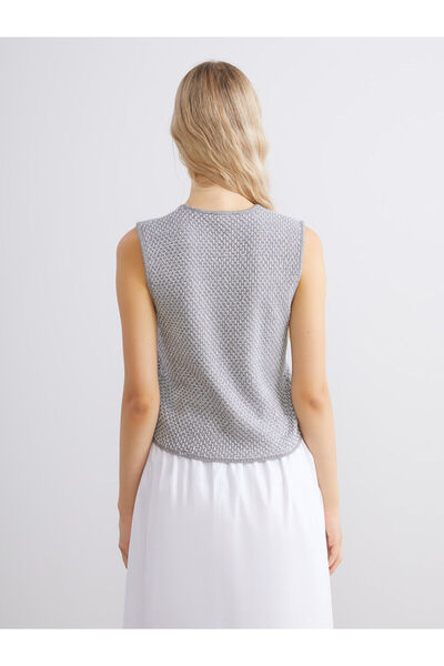 LC Waikiki Xside Gray Crew Neck Patterned Women's Knitwear Sweater