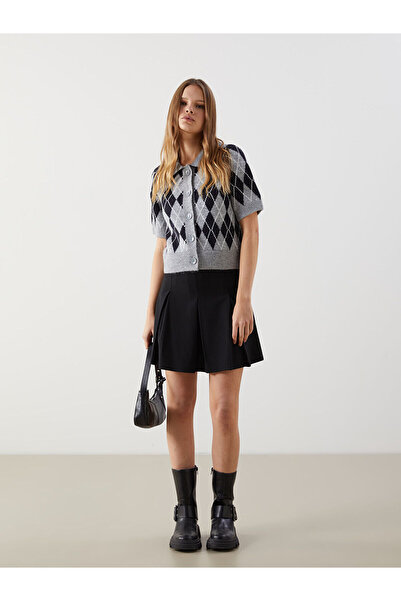 LC Waikiki Polo Neck Diamond Patterned Women's Knitwear Cardigan