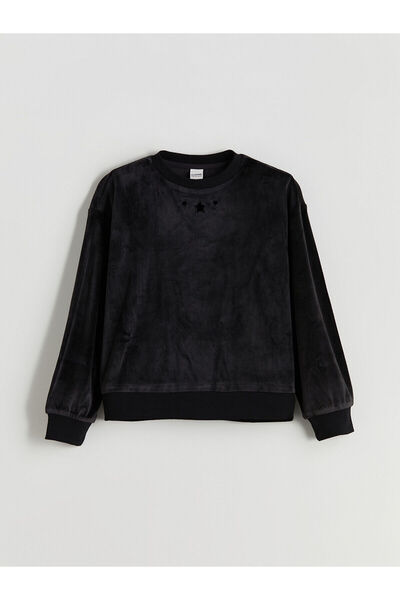 LC Waikiki Hanorac pentru fete din catifea cu gât rotund (W5)