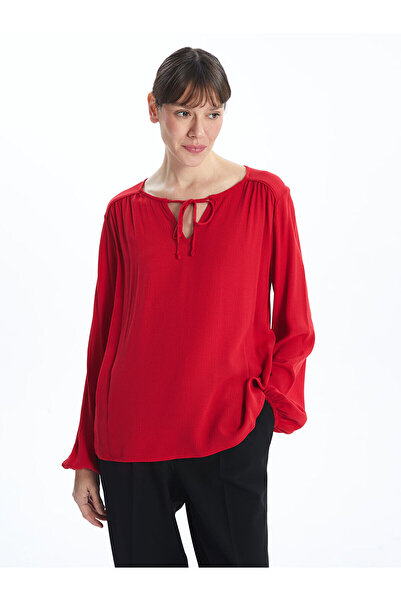 LC Waikiki Lcwaıkıkı Classic Kırmızı Kadın Bağlamalı Yaka Düz Bluz
