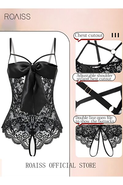 ROAISS Sweet Lingerie Lace One-Piece Underwear for Women Uniform Bowknot Body...