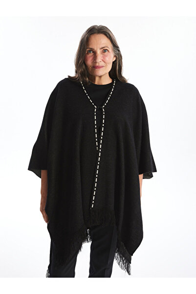 LC Waikiki Sparkling Choices from Shining Store |   Women's Shawl Collar Plain Knit Poncho