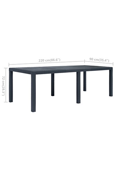 vidaxl Garden Table Anthracite 220x90x72 cm Plastic Rattan Look