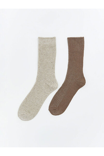 LC Waikiki Rmz Gi̇yi̇m Farki̇yla Women's Flat Socks 2-Pack