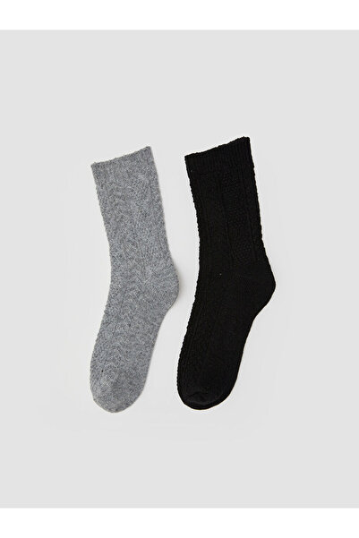 LC Waikiki Gray Self-Patterned Wool Women's Socks, Pack of 2