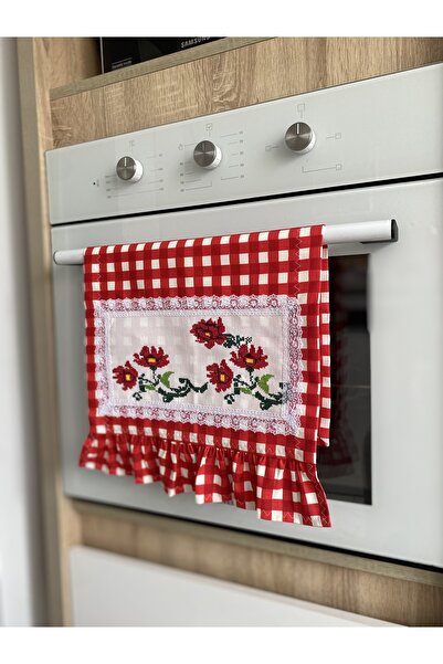 Parla Life غطاء موقد مكشكش بنمط التطريز الأحمر