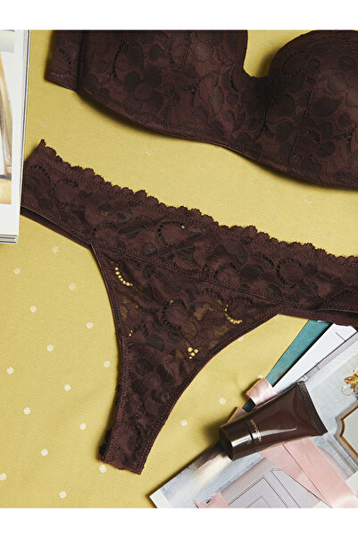 LC Waikiki Kahverengi Dantelli Tanga Külot