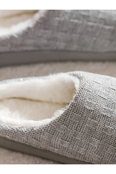 LC Waikiki Gray Fur-Lined Women's House Slippers