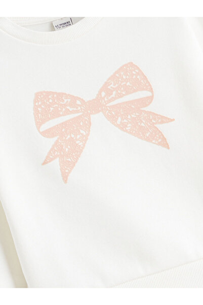 LC Waikiki Bisiklet Yaka Fiyonk Baskılı Kız Çocuk Sweatshirt (W5)