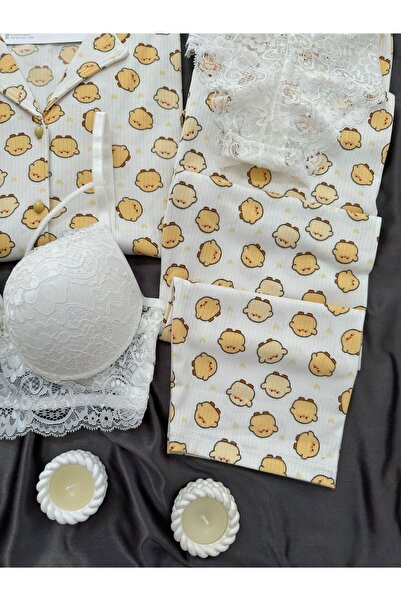 Lena Homewears Women's Patterned Berlin K Ribbed Knit Pajama Set with Underwear