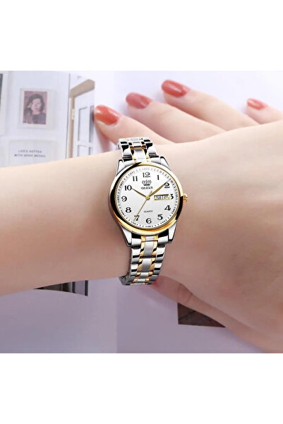 OLEVS Ceas de dama CS1535, otel inoxidabil, argintiu-auriu, cadran alb