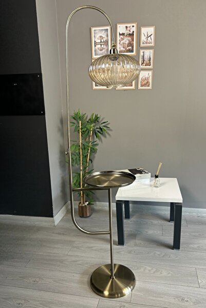 Bamyum Elegant Bal Cam Eskitme Tepsili Düz Gövde Lambader Hareketli Başlık Metal Oturma Odası Zemin Lambası