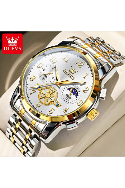 OLEVS Ceas barbatesc CS1616, otel inoxidabil, argintiu-auriu, cadran alb