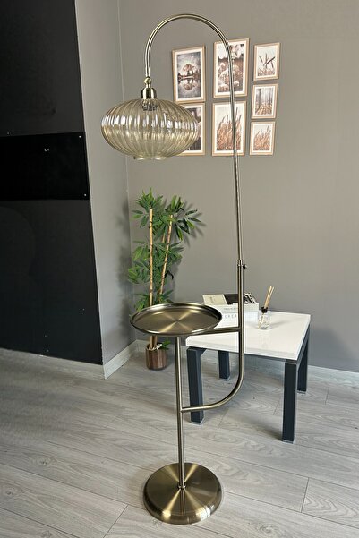 Bamyum Elegant Bal Cam Eskitme Tepsili Düz Gövde Lambader Hareketli Başlık Metal Oturma Odası Zemin Lambası