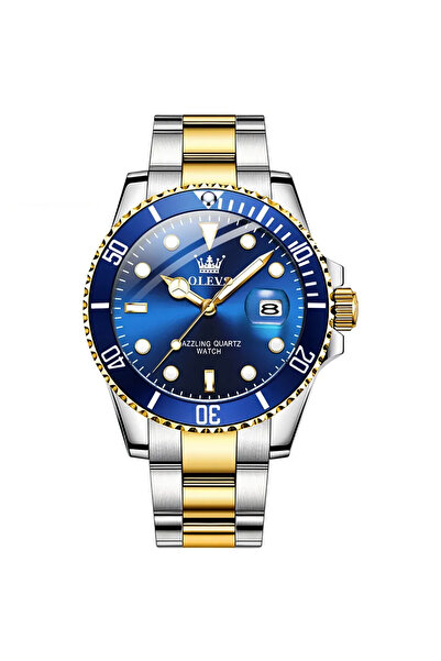 OLEVS Ceas barbatesc CS1576, otel inoxidabil, argintiu-auriu, cadran albastru