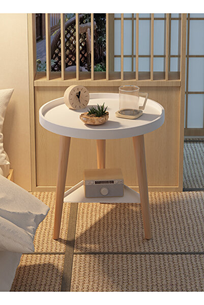 VariFurnx Double-layer Coffee Table Simple Modern Round Service End Table Storage Small Bedside Sofa Table