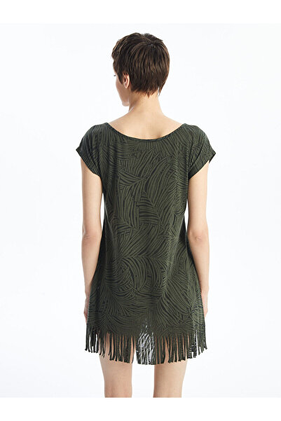 LC Waikiki Γυναικείο κοντομάνικο φόρεμα παραλίας με στάμπα Crew Neck (S4)