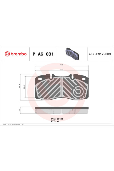Brembo Комплект спирачни накладки за дискови спирачки Irisbus Daily Tourys Iv...