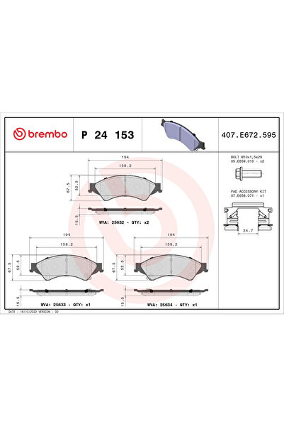 Brembo Set Placute Frana Frana Disc Ford Ranger Ford Asia & Oceania Ranger