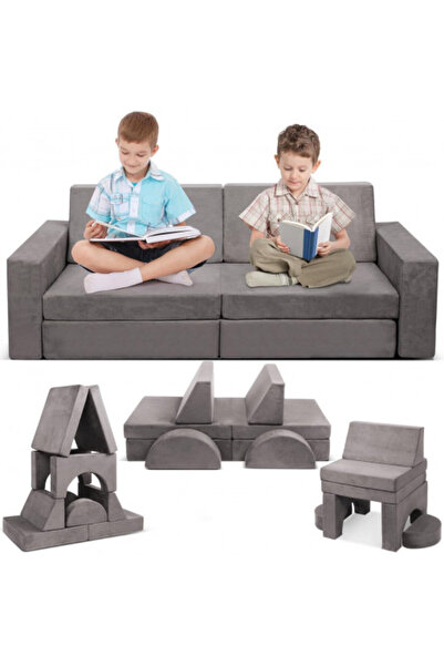 Moises De La Renta for Mango Canapea modulară pentru copii Moises, 10 piese, spumă premium, catifea, gri - CMC-01