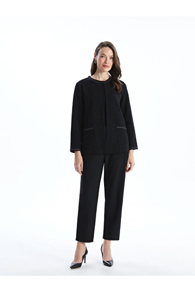 LC Waikiki Siyah Bisiklet Yaka Ekose Kadın Tüvit Ceket