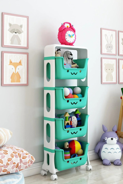 DEKOZUM JERRY 4 Katlı Oyuncak Dolabı, Oyuncak Organizeri, Sepetli Oyuncak Dol...