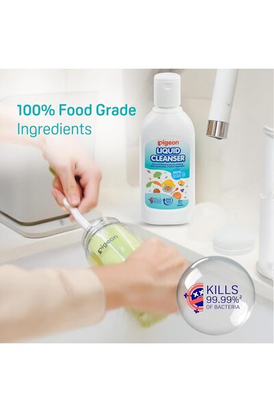 Pigeon Liquid Cleanser, 100% Food Grade Ingredients, Kills 99.99% Bacteria, 200ml