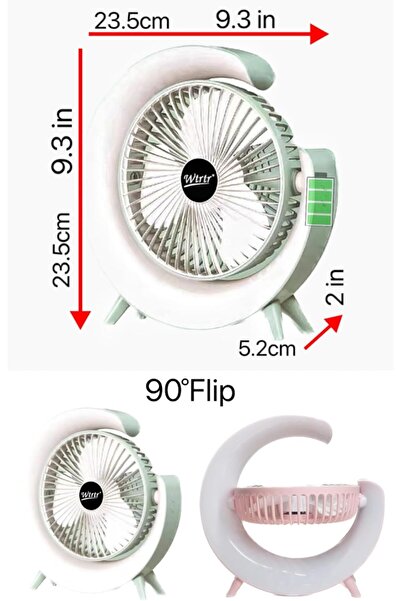 RADIOTRONICS Desk Fan, USB Charging Mini Table Fan Colorful Light, Rotatable, Strong Airflow, 3 Speed Wind,