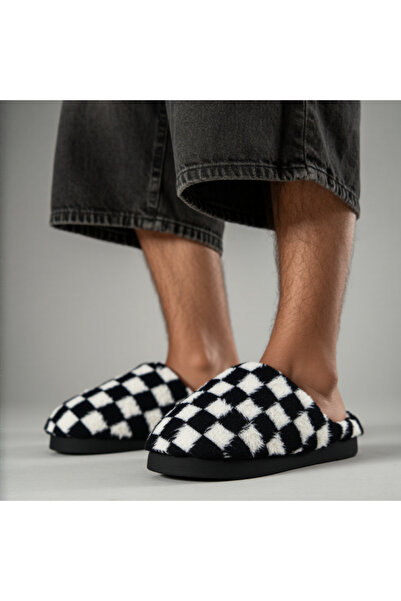 OEM Αφράτες και ζεστές παντόφλες για άνδρες, καρό μοτίβο, D307