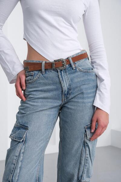 Shule Bags حزام كاوبوي من جلد الغزال باللون البني