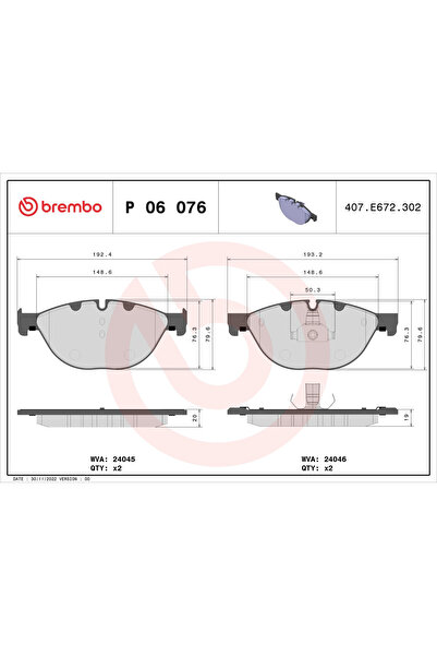 Brembo Set Placute Frana Frana Disc Alpina B7 Bmw 5/6/7