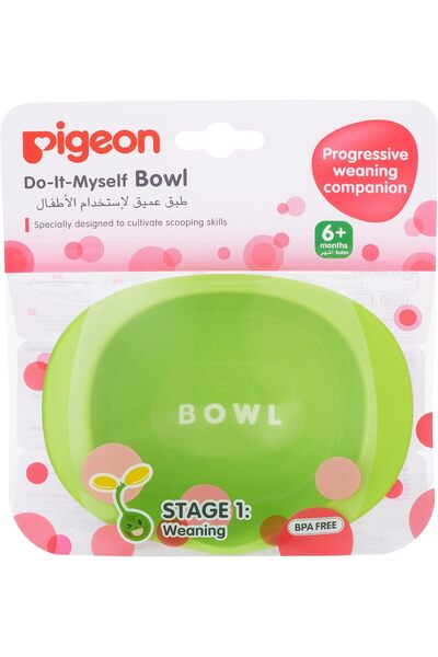 Pigeon Do It Myself Weaning Bowl Stage 1 With Grinder Dots - Green