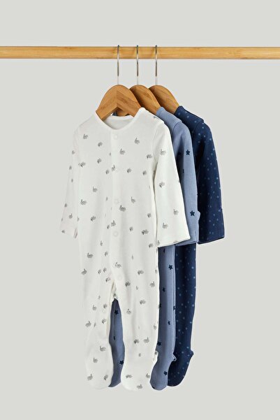 MOTHERCARE 3 Pack Blue Stars Sleepsuits