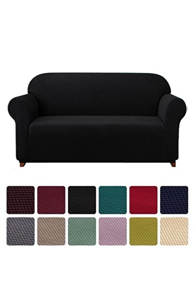 COOYA Two Seater Exquisitely Full Coverage Sofa Cover Black 145-185cm
