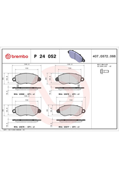 Brembo Комплект спирачни накладки за дискови спирачки Ford Transit Bus/Transi...
