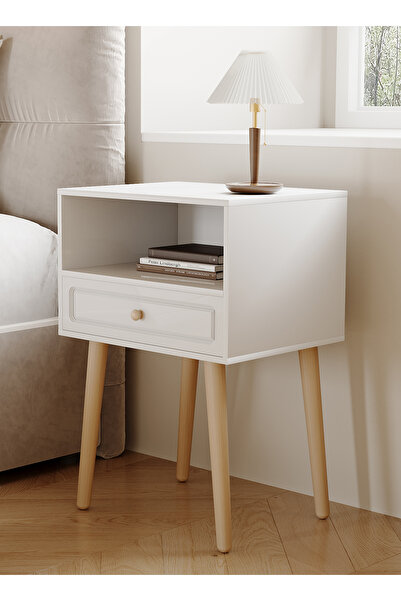 VariFurnx طاولة بجانب السرير بمقاس 45*35*60 سم مع درج، طاولة بجانب السرير، طاولة جانبية عصرية من طبقتين، طاولة قهوة في نهاية الطاولة